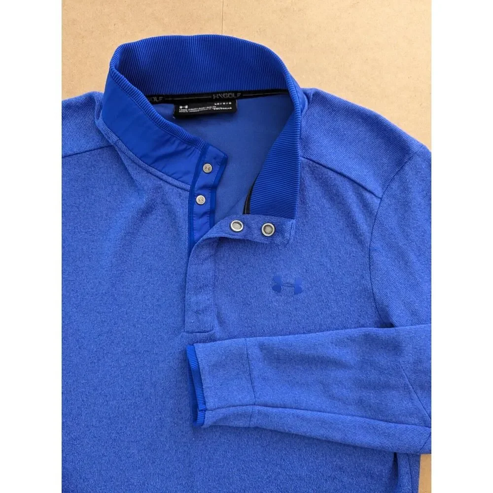 Under Armour Golf Mens Pullover Large Blue ColdGear Loose Long Sleeve‎ 1/4 Snap